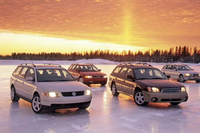 Audi A4 8T Avant Quattro, BMW 325xi Sport Wagon, Subaru Outback H6-3.0 VDC, and Volkswagen Passat GLX V-6 4Motion Compared