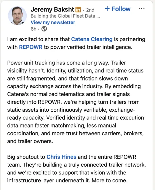 Trailer Tracking Revolutionized: Catena Clearing Partners with REPOWR